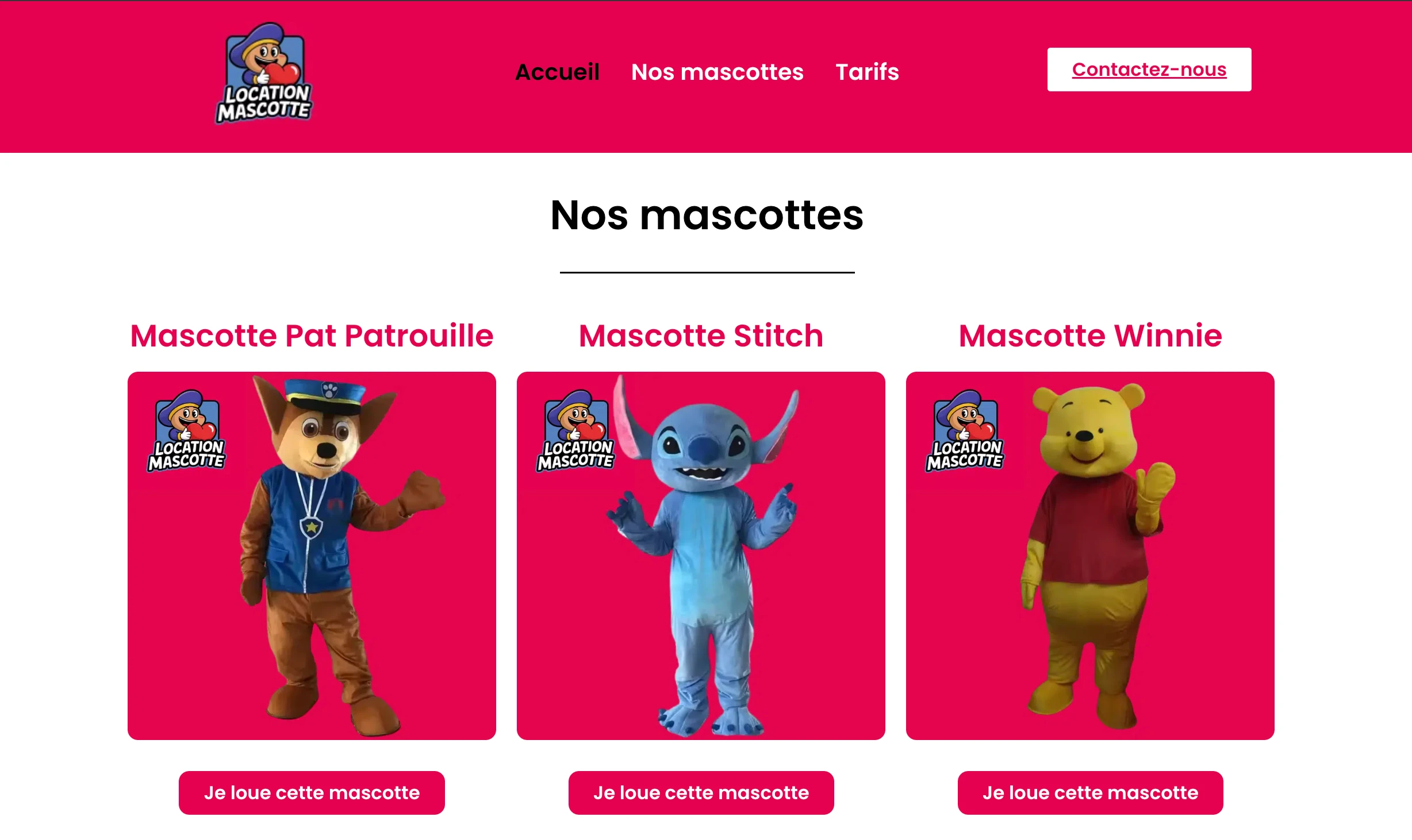 Aperçu du site location-mascotte.fr